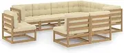 9 Piece Honey Brown Garden Lounge Set with Cushions - Solid Pinewood Outdoor Patio Furniture Sofa Set for Balcony, Porch, or Small Garden Spaces - Comfortable and Durable