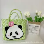 編織包手工菜籃子包熊貓塑膠手提包手拎包沙灘渡假包百搭女包購物