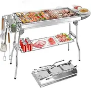 Portable Charcoal Grills, 40x13.5x28 Stainless Steel BBQ Grill, Foldable Barbecue Grill, for Camping Hibachi BBQ Griddle Lamb Skewer in Garden Backyard Party Picnic Outdoor Cooking