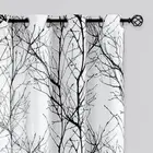 Linen Semi Sheer Curtains for Bedroom, 50"W x 96"L (Pack of 2) Branch | Black