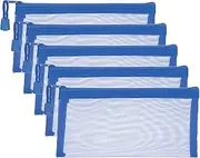 uxcell A6 Mesh Zipper Pouch Bags, 5 PCS Mesh Bags with Zipper Plastic Storage Pocket for Organizing File Beads Office Home Supplies, 10x20cm, Blue