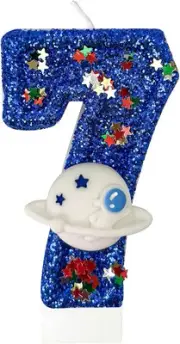 Spaceship Number 7 Birthday Candles - Outer Space Universe Birthday Candles for