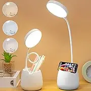 MOGONE LED Desk Lamp, Eye Protect Book Light, 3 Color Modes Dimmable Table Lamp, Touch Control with USB Charging, 360° Adjustable Arm, Dimmable Desk Lamp with Pen Holder, Study Lamp for Kids, Home