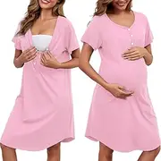 [Marvmys] Nursing Nightgown Womens Short Sleeve Breastfeeding Sleep Dress Button Maternity Delivery/Labor Gown S-3XL