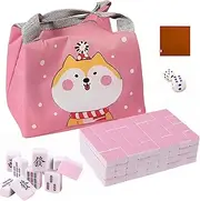 Mahjong Tiles Chinese Mahjong Portable Mini Mahjong Set Chinese Mahjong Game Set 144 Tiles with Portable Handbag for Travel Family Leisure Entertainment Chinese Mahjong