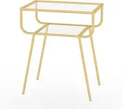 Exquisite Sofa Side Table, Nordic Iron Double-Layer Tempered Glass Coffee Table, Simple Living Room Side Cabinet, Movable Side Table (50x33x60cm)