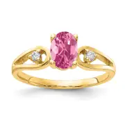 Solid 14k Yellow Gold 7x5mm Oval Simulated Pink Tourmaline AAA CZ Ring