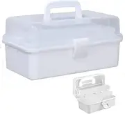 FOREVERIE 3 Layers Large Art & Craft Box, Office Supply Organizer Box, Paint Brush Organiser Plastic Storage Box, Storage Embroidery Sewing Box, Fishing Tackle Box (White)