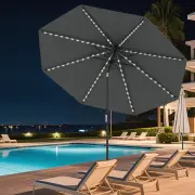 Costway3 m Solar Patio Umbrella with 96 LED Lights Outdoor Market Sunshade-Grey