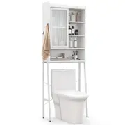 Giantex Over the Toilet Cabinet Bathroom Storage Shelf Space Saver w/Sliding Acrylic Doors/Adjustable Shelf/Hooks White