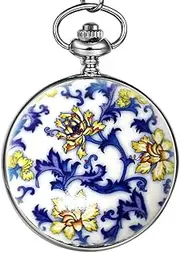 [zolohoni] Pocket Watch Stainless Steel Mechanical Hand-Wind Retro Skeleton Dial Flowers with Chain for Womens