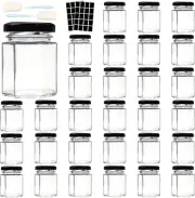 3 OZ Mini Hexagon Glass Jars, 30 Pack Empty Honey Jars Small Spice Jars Black