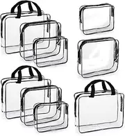[Hedume] Set of 9 Clear Makeup Bags, TSA Approved Clear Toiletry Bag Set, Waterproof Clear PVC with Zipper Handle Portable Travel Luggage Pouch