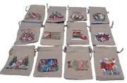 12 Christmas Drawstring Bags 6”x4” Mini Candy Burlap Bags. New