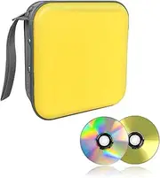 Augeny 48 Capacity CD Case, Portable DVD Hard Plastic Case Holder, Wallet Disc Storage Binder for Car, Home, Travel, Carrying Organizer, Universal Protective DVD Storage Zipper Box (Yellow)