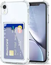 Svanove for iPhone XR Wallet Case with Card Holder, Cute Girly Clear Credit Card Slot Case, Thin Slim Silicone Rubber Transparent Hard Shell Camera Cover for Women Men, Clear