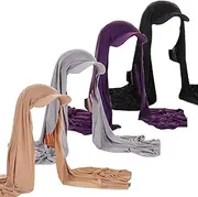 [Qianmome] 4 Pieces Instant Hijabs Chiffon Hijab Cap for Women Voile Scarf Wrap Baseball Caps Hijab Bonnet Turban