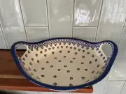 New Polish Pottery Blue Flower Serving Tray w/ Handles - 50% Charity