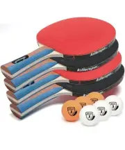 Ping Pong Paddle Set of 4 with 6 Balls Perfect for Beginners and Kids