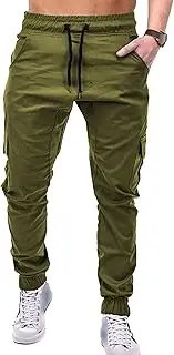 [Generic] Mens Joggers Hiking Pants Casual Athletic Workout Cargo Pants Slim Fit Solid Color Jogging Sweatpants with Multi Pocket