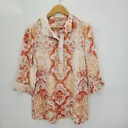 New Chicos Womens 100% Linen Popover Tunic Top Orange Print Size (2) US 12/14