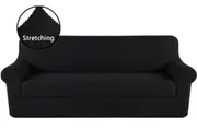 2 Pieces High Stretch Sofa Cover 1 2 3 Seater Easy Fit Lounge Couch Super Quality Slipcovers - Black