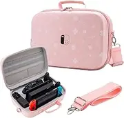 Carrying Case for Nintendo Switch/OLED Model,Deluxe Portable Travel Messenger Bag fit Switch Console & Full Set Game Accessories with Mesh Pocket,18 Games & Removable Shoulder Strap(2023 Newest Pink)