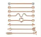 Set of 8 Industrial Scaffold Bar Ear Piercing Straight Barbell Steel Gem Opal