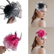 Elegant Floral Fascinators Headband with Mesh Pillbox Hat for Makeup Party