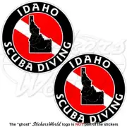IDAHO SCUBA DIVING Flag-Map Shape USA Circular Vinyl Stickers, Decals 75mm x2