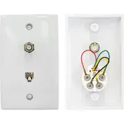 TV Wall Plate With Telephone 6P4C- 'F' Socket To 'F' Socket