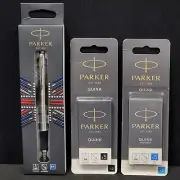 Brand New Parker Fountain Pen Jotter London w/5x Black & 5x Blue Refills 2031012