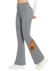 Women's Fleece Lined Pants Winter Thermal Warm Bootcut Flare Medium Dark Grey