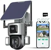 Xmart Salor Security Cameras Wireless Outdoor Ultra HD 4K Human AI Detection Dual 360° View Camera Live Outside 2.4 GHz WiFi Home Security with Spotlight Color Night Vision（Included 128G TF Card）