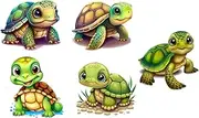 5 Piece 5"x5" Turtles 100% Cotton Fabric Panel Squares - Quilting Panel Blocks