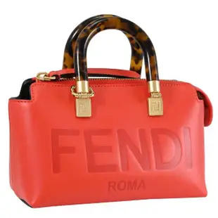 【FENDI 芬迪】Boston 經典大LOGO壓紋琥珀提把迷你手提包兩用包(紅)