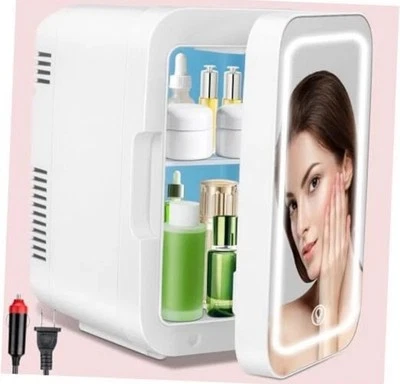 Mini Fridge, Skincare Fridge With Dimmable LED Light Mirror, 4L/6 Cans Makeup