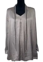 NWT Chico's Taupe Satin Ball Chain Tie-Front Top Blouse Size 3 - XL (16) $99