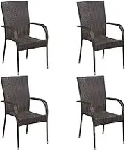 VRAXO Stackable Outdoor Chairs 4 pcs Poly Rattan Brown -16.4KG,310083