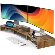 Dual Monitor Stand Riser Adjustable Length and Angle with Organizer Slots
