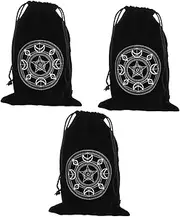 [ERINGOGO] 3pcs Tarot Cards Storage Bags Cloth Drawstring Pouches for Tarot Oracle Cards Dice and Jewelry Premium Quality Pentacle Design for Long Term Use