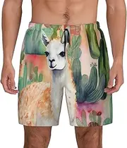 [JHLMN] Men's Swim Trunks Quick Dry Board Shorts Drawstring Beach Short White Alpaca and Cactus Bathing Suit for Men