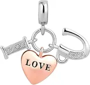 [SBI Jewelry] I Love You Charm for Bracelet Women Rose Gold Love Heart Girls Birthday Anniversary Compatible with Pandora Bracelet, Non-Precious Metal, No Gemstone