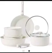 CAROTE 11 Pcs Pots and Pans Set Nonstick Cookware Set Granite Cream White A03332