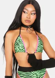 [Sugarpuss] Neon Green Zebra Bra Top