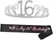 [CIMAXIC] Birthday Party Sash Silver Crown Headband Letter Printing Headress Crystal Hair Comb Party Decorative Sash