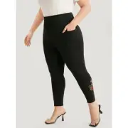 2x 18-20 Plus Size Black Floral Leggings with Pocket BloomChic High Stretch Rare