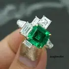 14K Two-Tone Gold Finish 3CT Asscher Cut Real Emerald Cluster Style Jewelry Ring