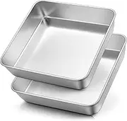 Herogo Square Cake Tin, Set of 2, Stainless Steel Square Baking Mould, Casserole Dish, 21 x 21 x 5 cm, Durable Baking Moulds, Perfect for Brownie/Lasagna/Cakes, Easy to Clean and Dishwasher Safe