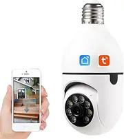 JJCC Tuya 360° Rotate Auto Tracking Panoramic Camera Light Bulb Wireless IP Camera Surveillance WiFi Camera Color Night Vision Remote View